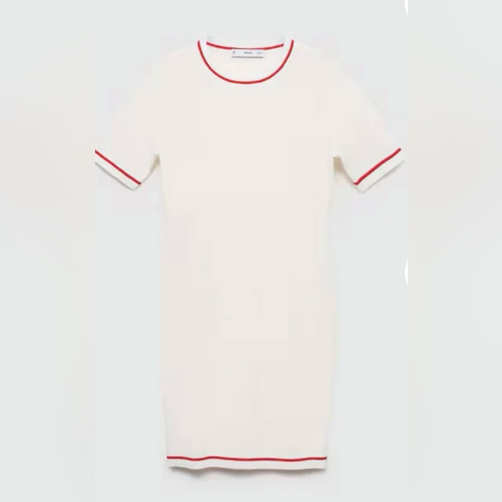 Mango MNG White Mini Dress with Red Trim Short Sleeve NWOT Size Small - Picture 4 of 9